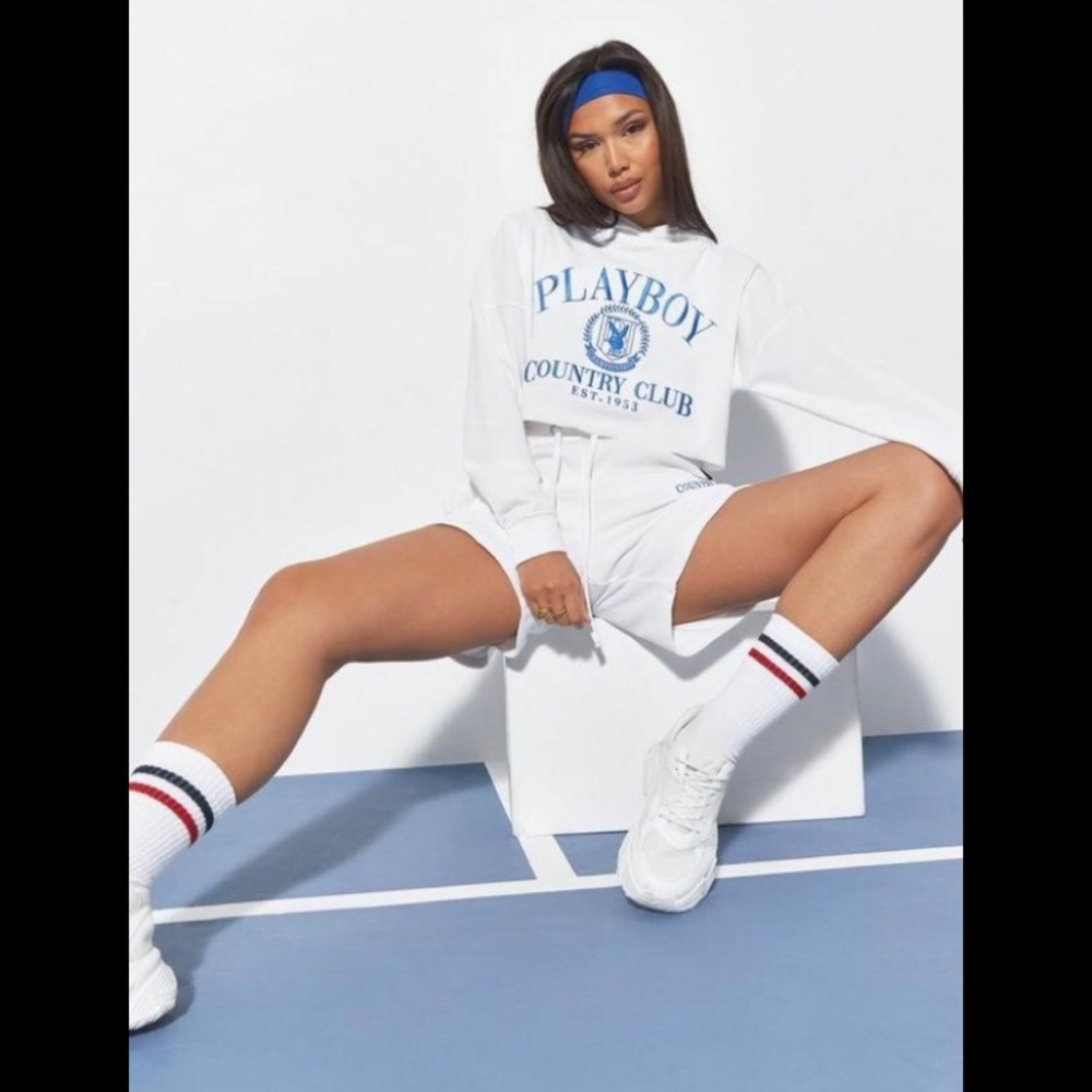 PLAYBOY White Waffle Stitch Playboy Country Club Cropped PS Hoodie❌no offers ❌